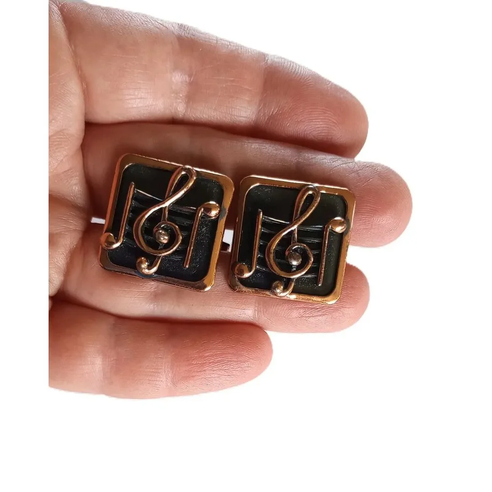 Vintage Rame copper cufflinks modernist 1960s Etude pattern 0.75